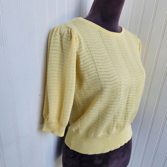 Madison+Hudson Womens Knit Yellow Sweater Puff Sleeve Rayon Petite PM - Picture 4 of 12